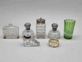A small group of glass, to include a pair of silver mounted scent bottles, 7.5cm high. (7)