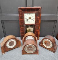 Four 1920s mantel clocks; together with a 19th century American wall clock; and an aneroid