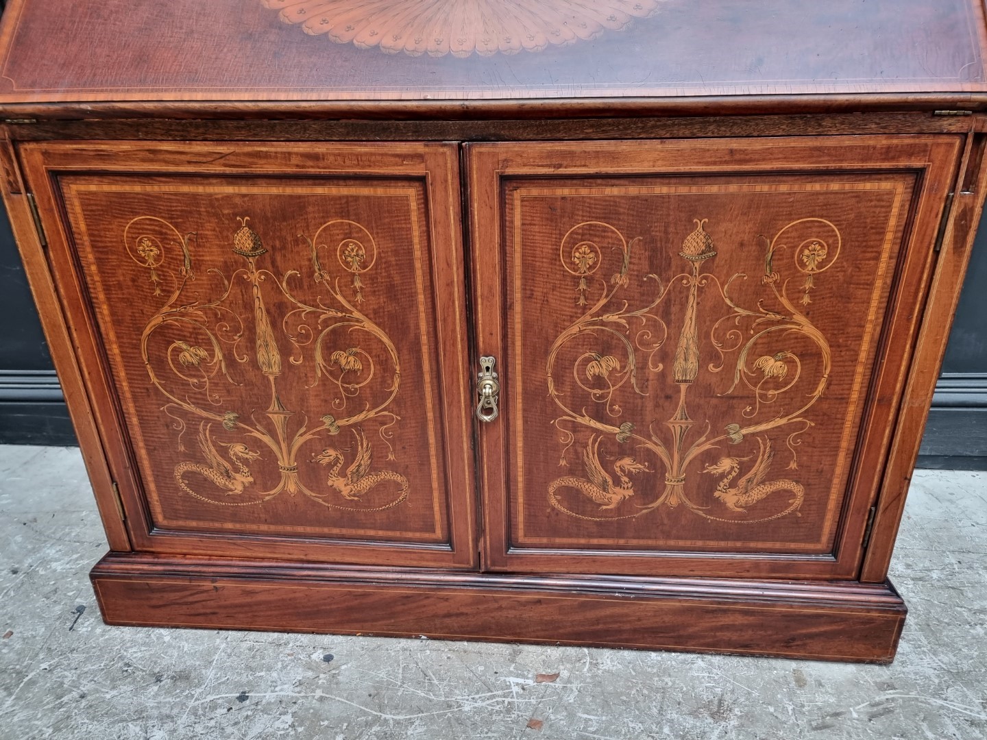 A good late Victorian mahogany and inlaid bureau bookcase, in the manner of Edwards & Roberts, 124cm - Image 2 of 9