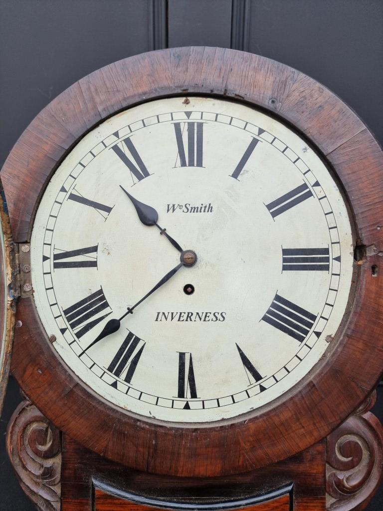 A large 19th century Scottish drop dial fusee wall timepiece, the 14in painted dial inscribed 'Wm - Image 2 of 6