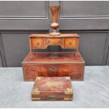 An old miniature mahogany novelty sideboard caddy, 40cm wide; together a brass bound writing