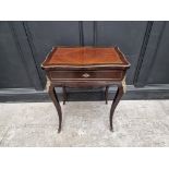 A Louis XV style, mahogany and brass occasional table, the hinged top with mirrored panel, 58cm