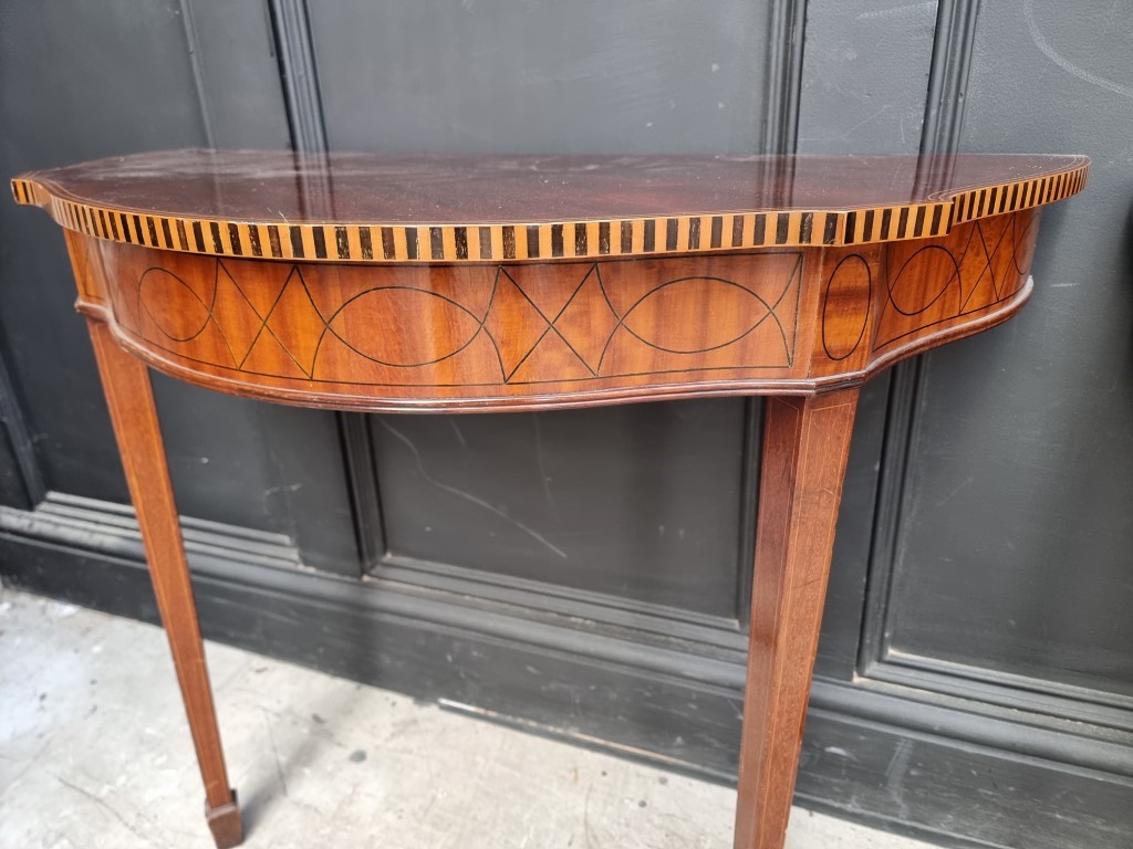 A pair of early 20th century mahogany and inlaid console tables, 80cm wide. - Image 2 of 5