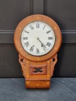 A Victorian walnut and inlaid drop dial wall clock, 12in painted dial, with pendulum.