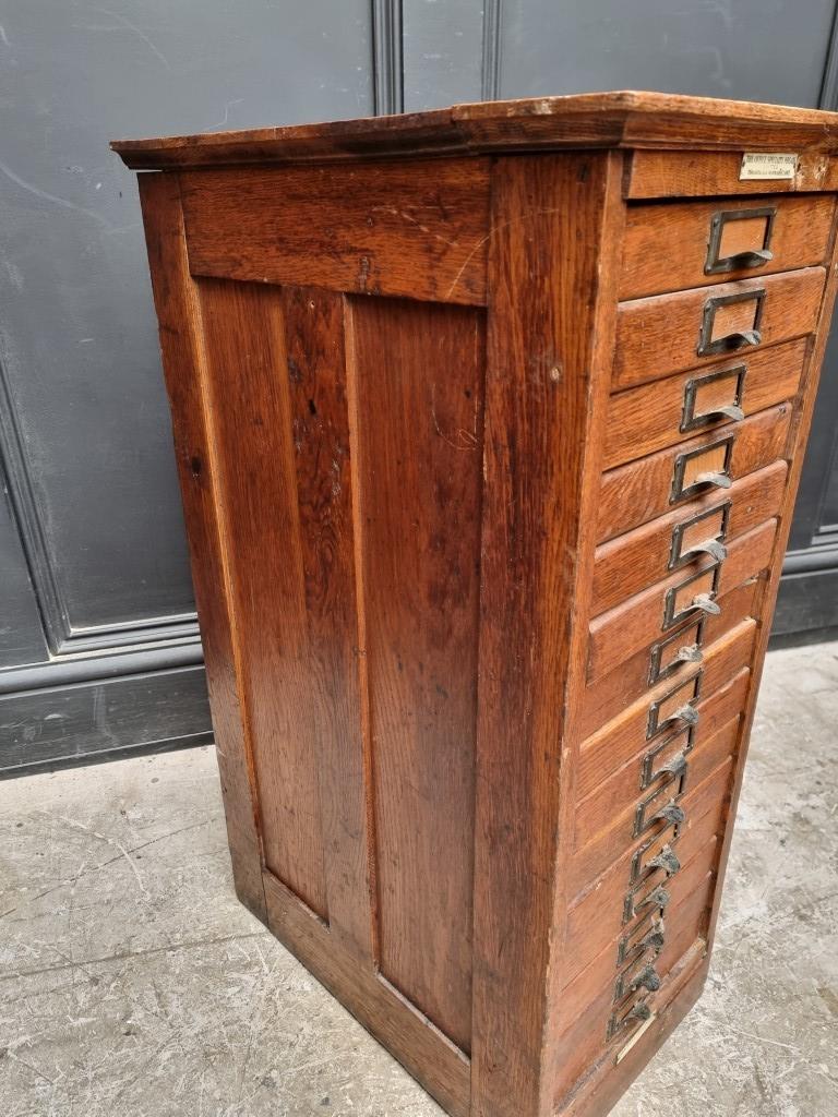 A small 1920s oak filing chest, labelled 'The Office Speciality MFG Co, Toronto...', 79.5cm high x - Image 5 of 5