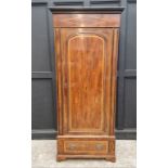 A late Victorian mahogany crossbanded and line inlaid single wardrobe, 91cm wide.
