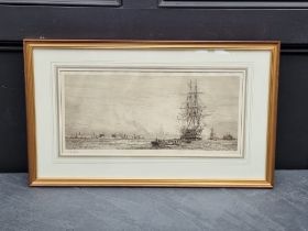 William Lionel Wyllie, 'HMS Victory in Portsmouth Harbour', signed, etching, pl.21.5 x 49.5cm.