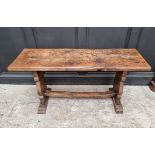 A rustic oak table bench, 125cm wide.