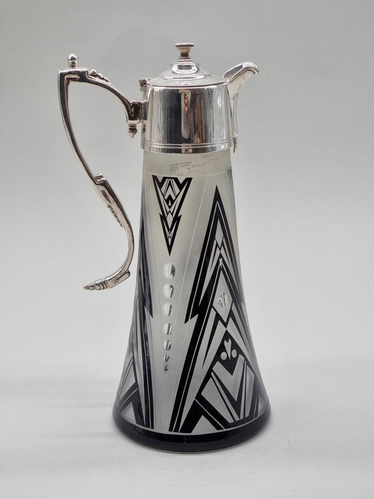 An Art Deco style electroplate mounted etched glass claret jug, 28.5cm high; together with a similar - Image 2 of 5