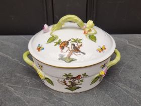 A Herend twin handled tureen and cover, painted with birds and insects, 21cm wide.