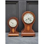 Two Edwardian mahogany and inlaid mantel clocks, largest 28cm high.