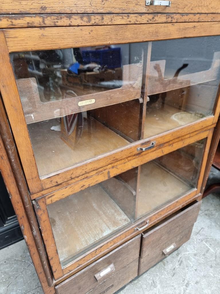 A vintage oak haberdashery cabinet, 168.5cm high x 87cm wide x 55cm deep. - Image 3 of 6