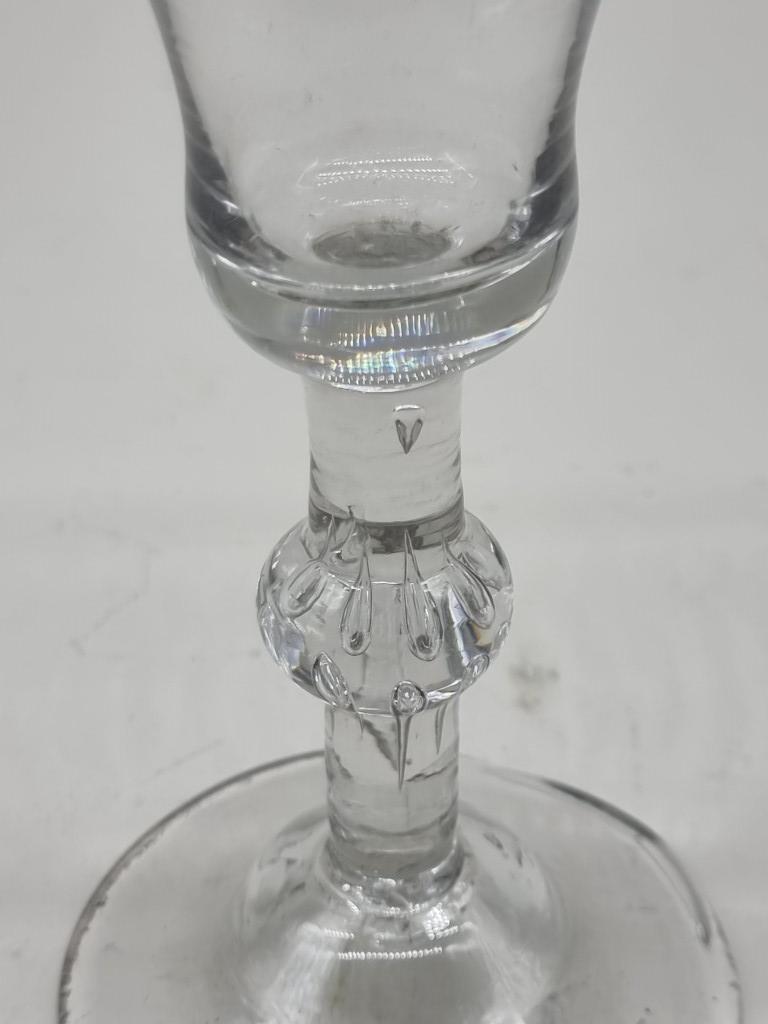An 18th century beaded knop wine glass, 16.5cm high, (irregular foot rim). - Image 2 of 4