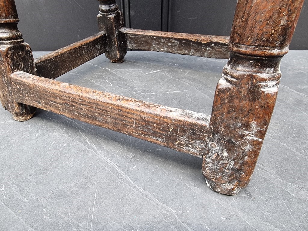 A 17th century carved oak joint stool, 49cm wide. - Image 3 of 4