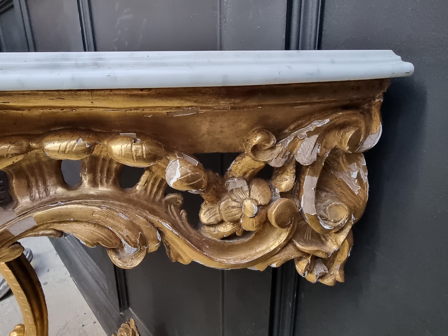 A 19th century, Louis XV style, carved giltwood and marble top console table, 97cm high x 96.5cm - Image 6 of 12