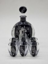 An Art Deco style glass liqueur set, the decanter & stopper 24cm high.