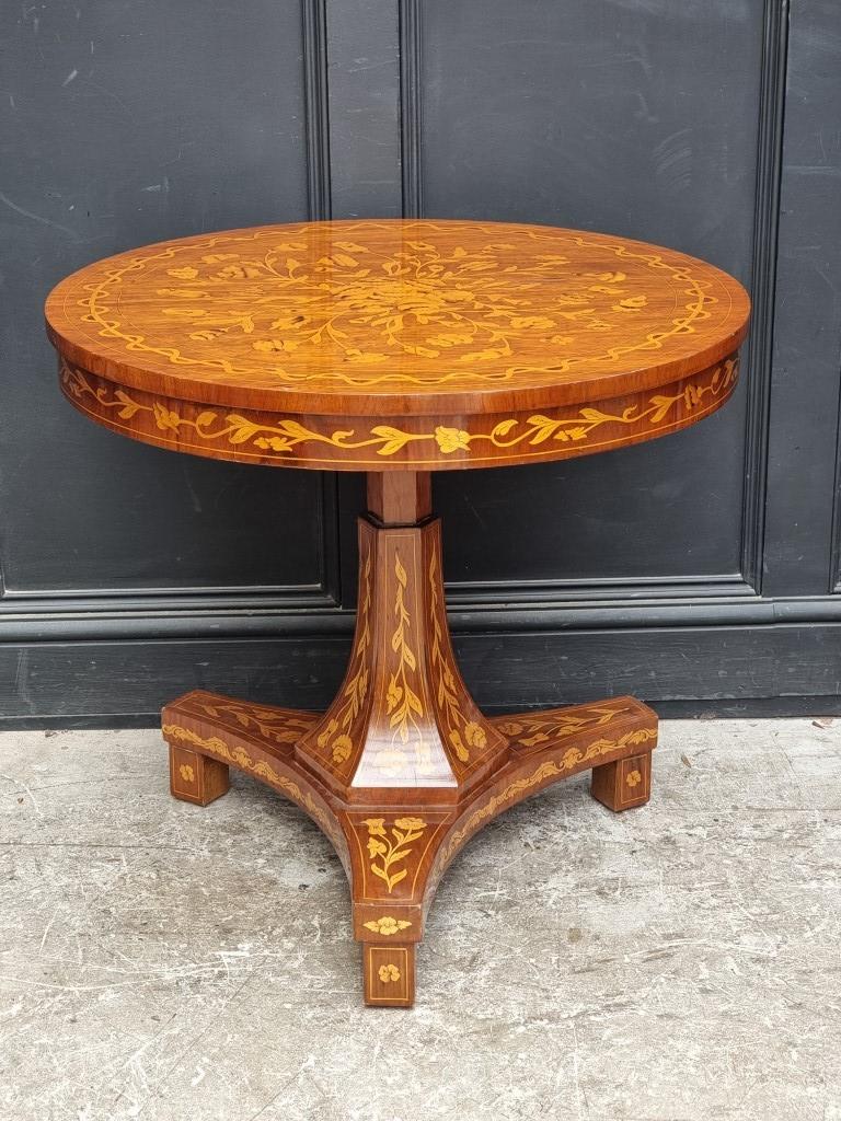 A Dutch walnut and marquetry circular pedestal table, 79.5cm diameter. - Image 2 of 5