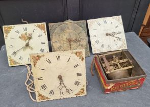 Four George III thirty hour longcase clock dials and movements; to include an 11in 'Edward Box,