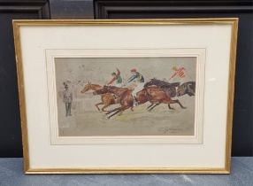 English School, late 19th century, a horse racing scene, indistinctly signed and dated '95,