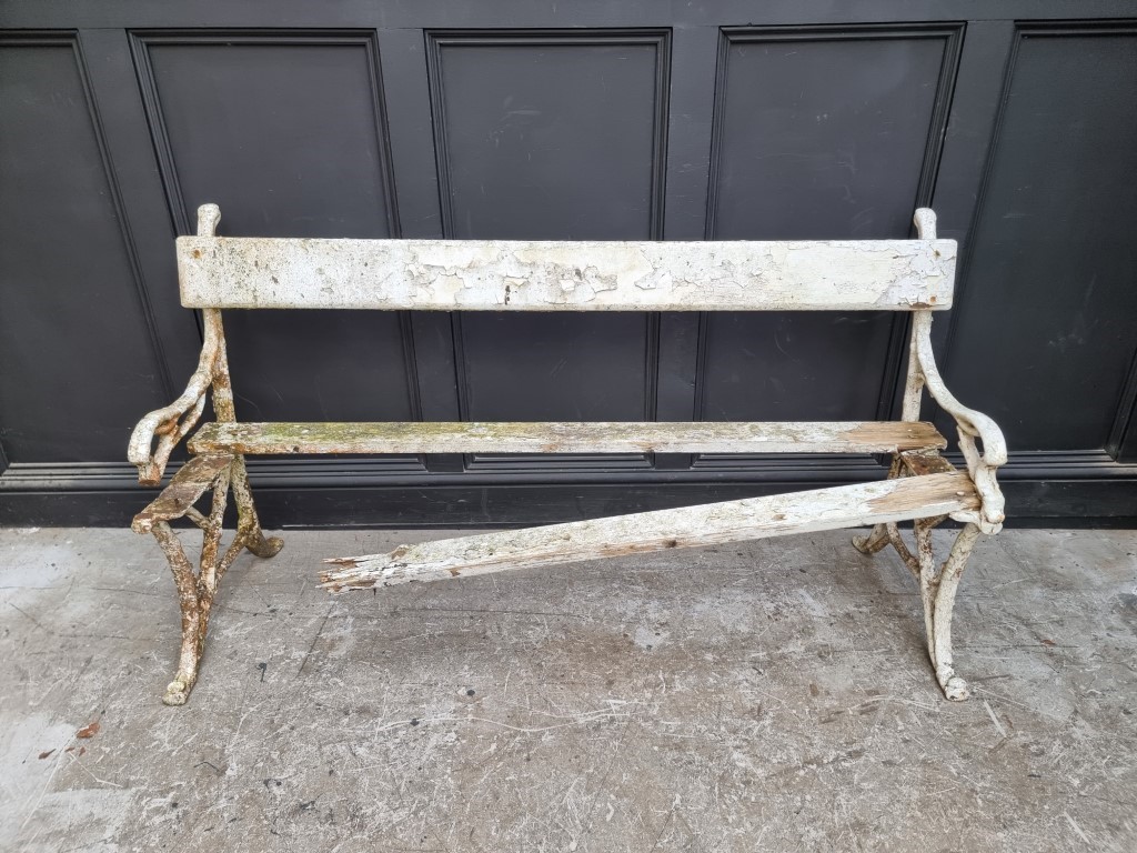 An old cast iron bench, (a.f.).