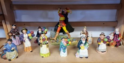 Ten Royal Doulton 'Miniature Street Vendors'; together with a Royal Doulton resin Pied Piper. (11)