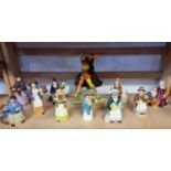 Ten Royal Doulton 'Miniature Street Vendors'; together with a Royal Doulton resin Pied Piper. (11)