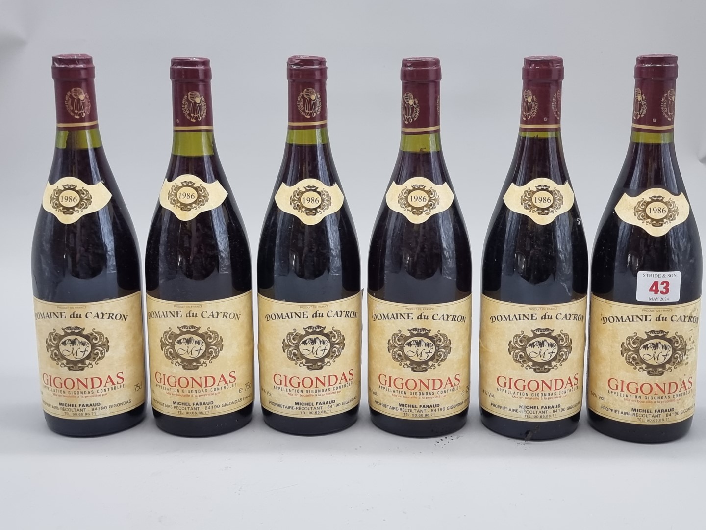 Six 75cl bottles of Gigondas, 1986, Domaine du Cayron, Michael Faraud. (6)