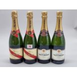 Four 75cl bottles of NV Champagne, comprising: two Mumm Brut; and two Taittinger Brut. (4)