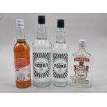 Three various bottles of Vodka and a 70cl bottle of French Brandy. (4)