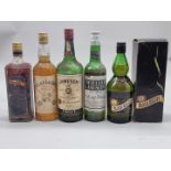 Five bottles of blended whisky, comprising: an old 24 2/3 fl.oz. bottle of William Lawson's,