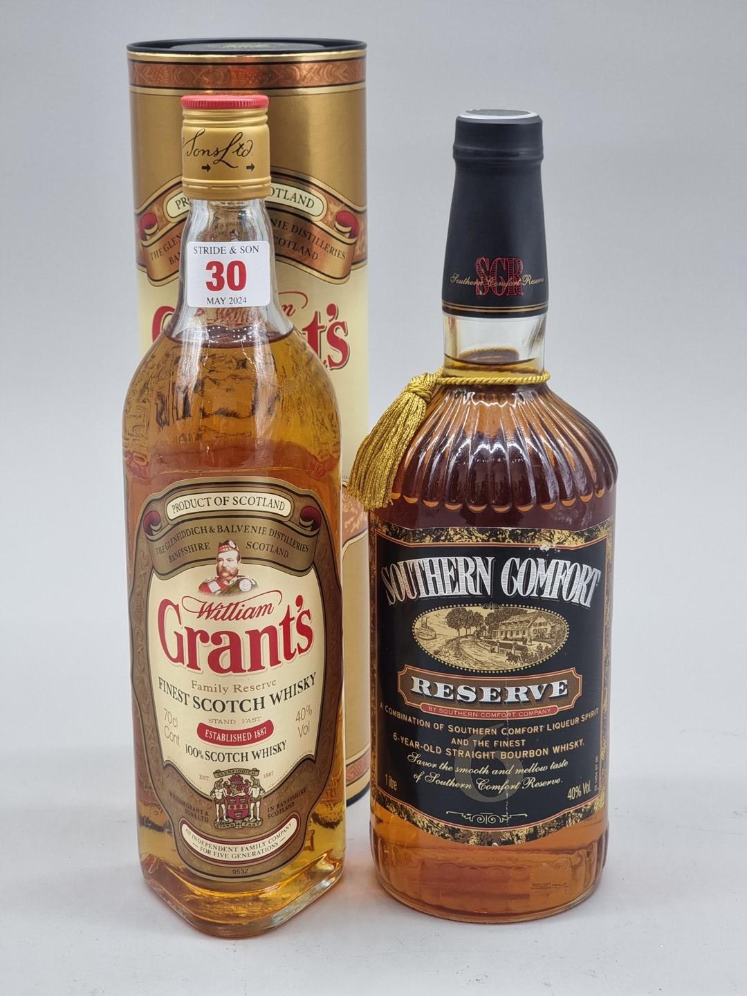 A 1 litre bottle of Southern Comfort 'Reserve'; together with a 70cl bottle of Grant's blended