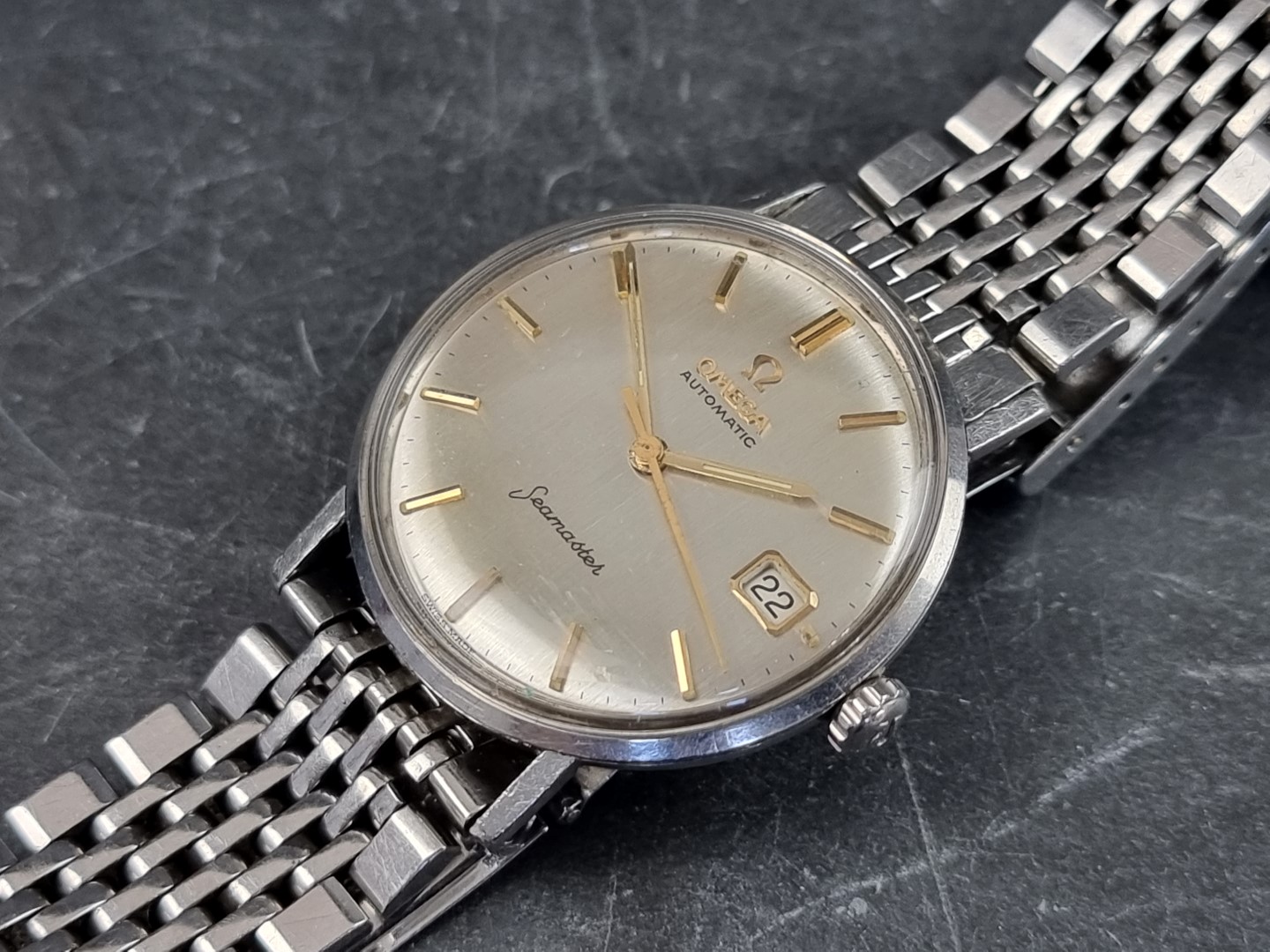 A 1960s Omega 'Seamaster' stainless steel automatic wristwatch, 34mm, on original stainless steel
