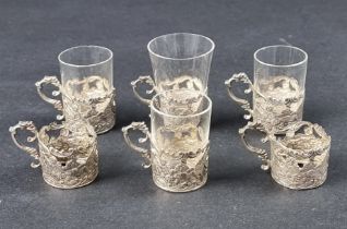 A set of six Maltese white metal glass holders, 27mm high.