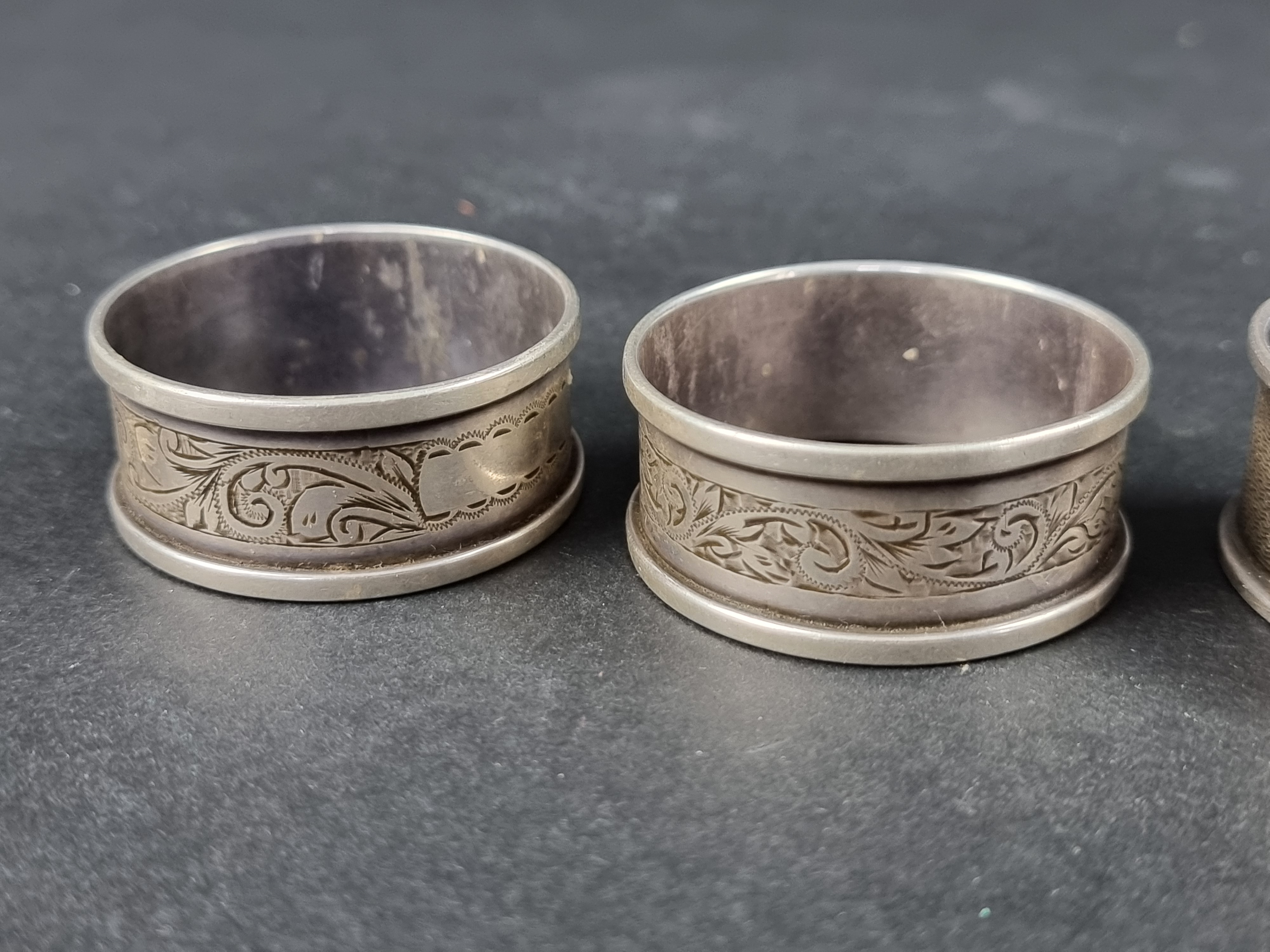 A pair of silver napkin rings, by Henry Griffith & Sons Ltd, Birmingham 1948/9; together with two - Image 3 of 3