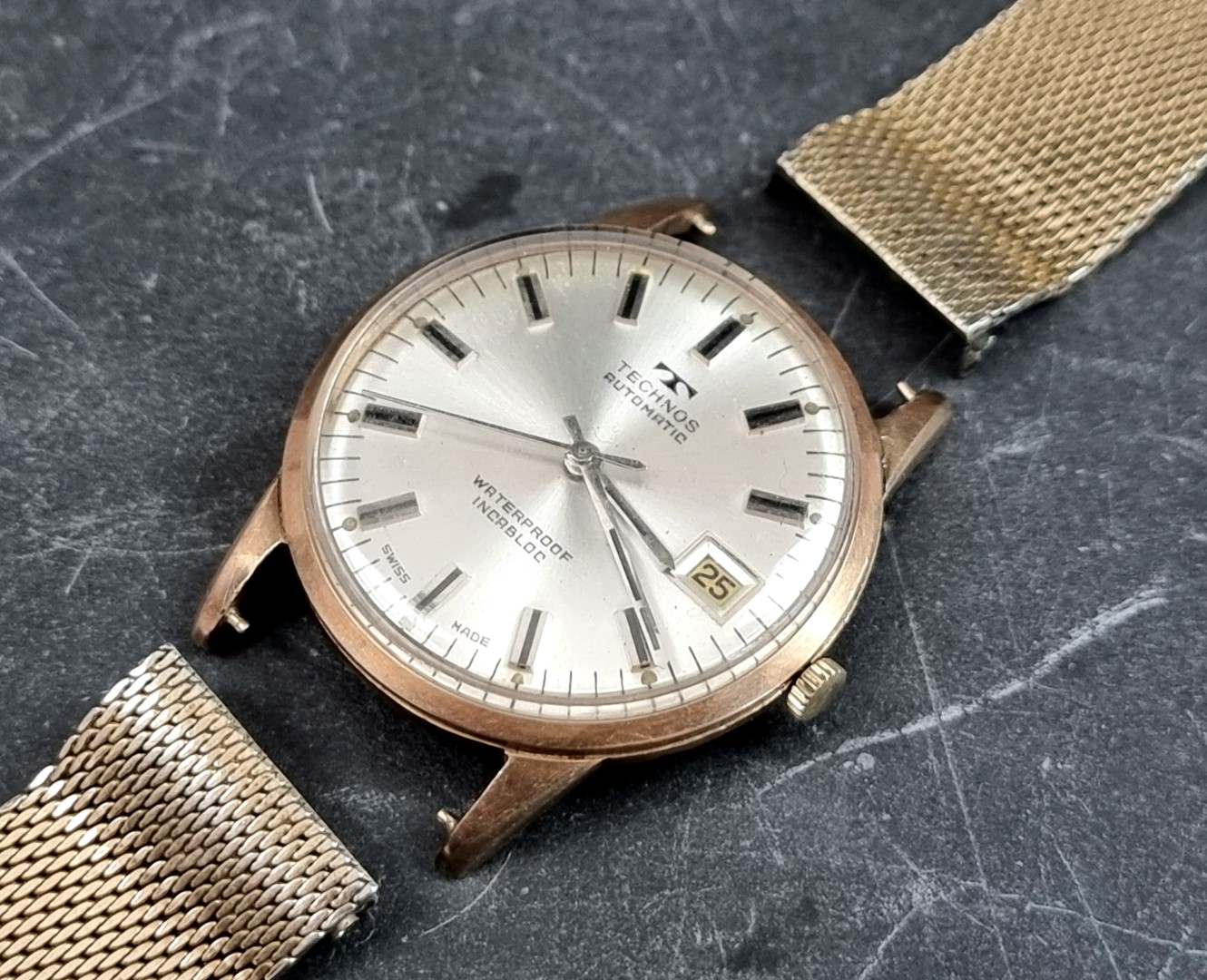 A Technos 9ct gold automatic wristwatch, 34mm, Ref. 3003, import mark Edinburgh 1965, with later