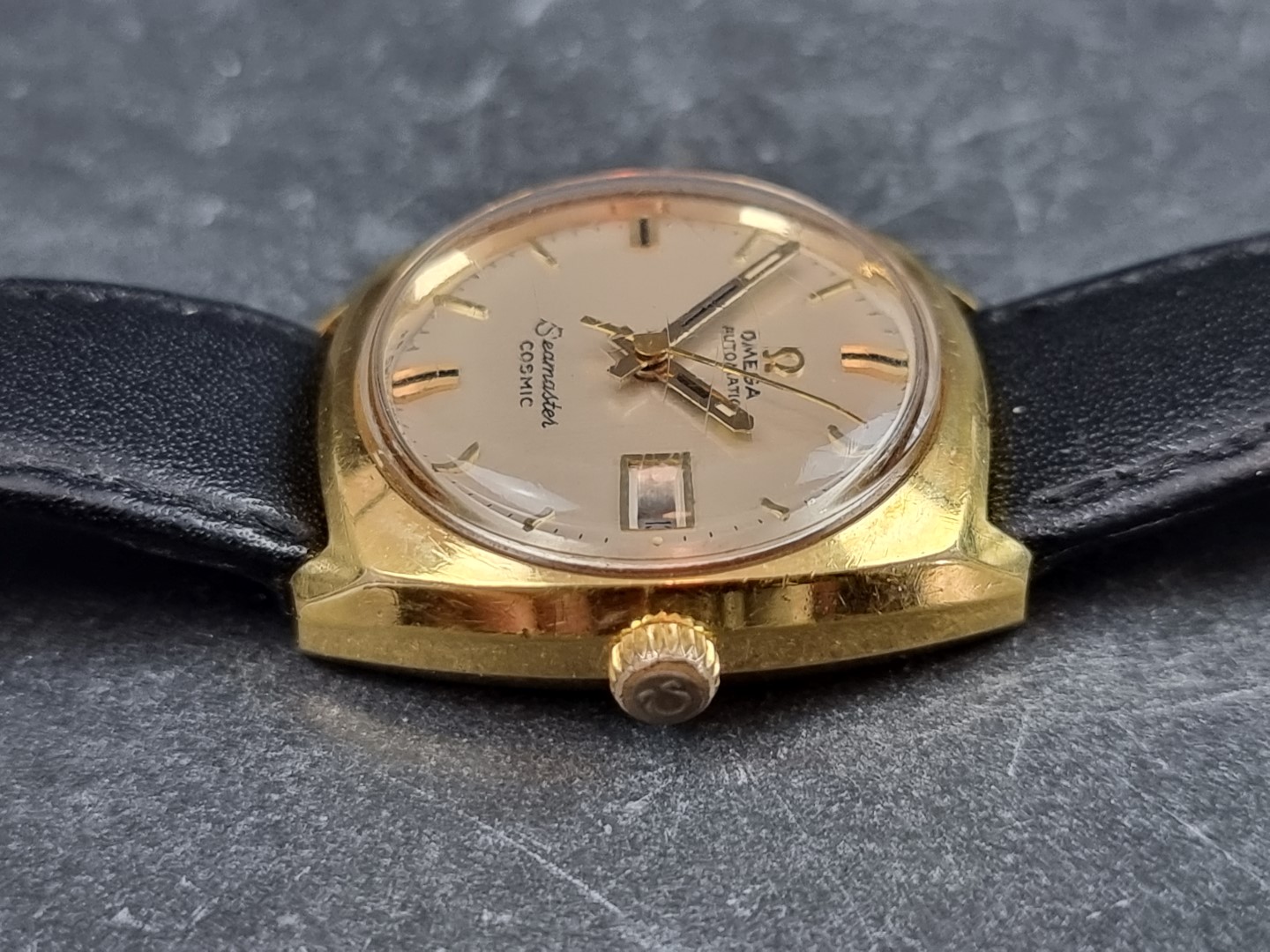 A 1960s Omega 'Seamaster Cosmic' date gold plated automatic ladies wristwatch, 24mm, on later Apollo - Image 2 of 4