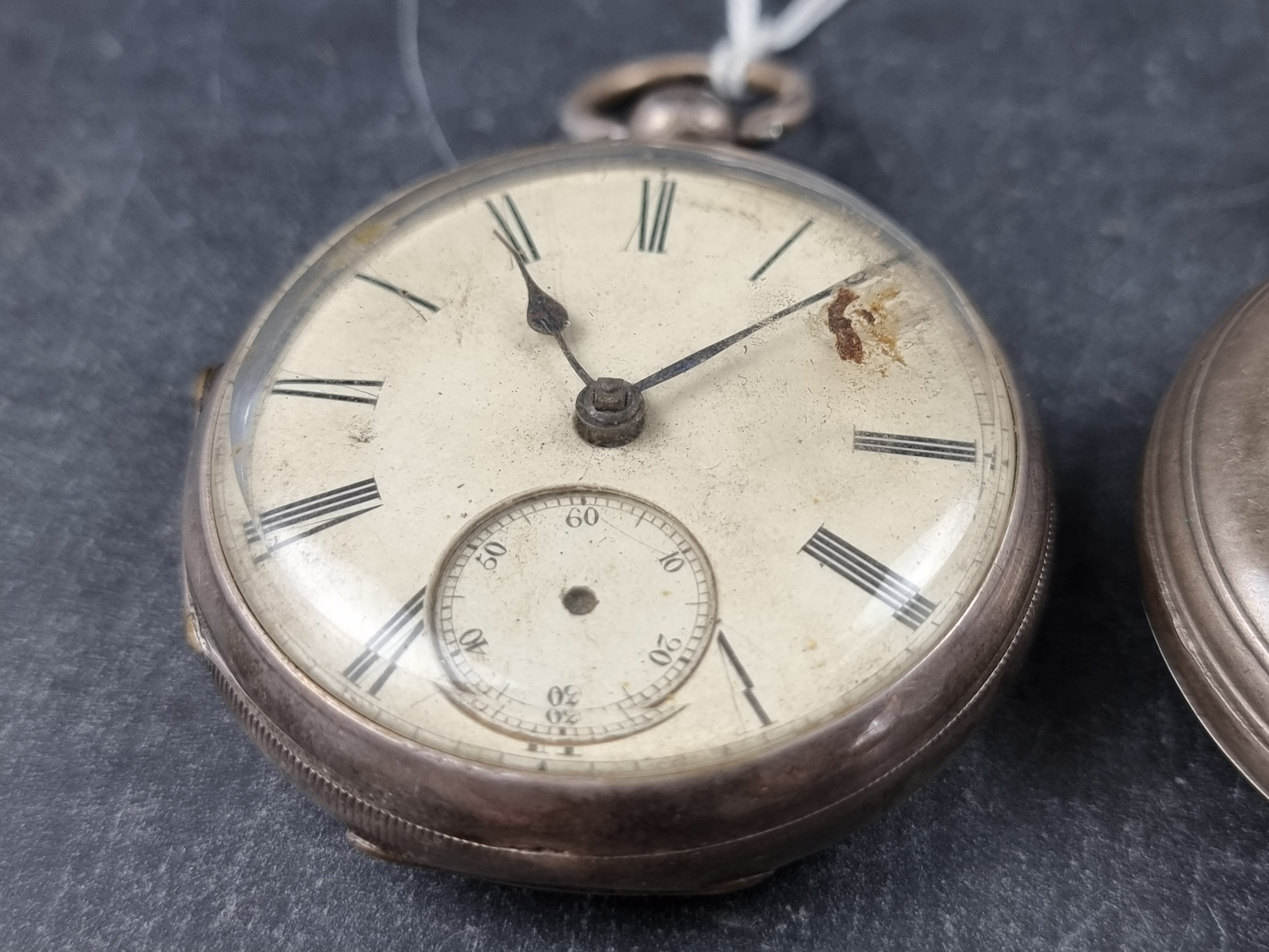 A Victorian silver open faced pocket watch, having unsigned dial and movement, 52mm, key wind, - Image 2 of 3
