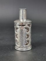 A Continental white metal mounted scent bottle, stamped '800', 12cm high.