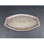 A Persian white metal tray, 34cm wide.