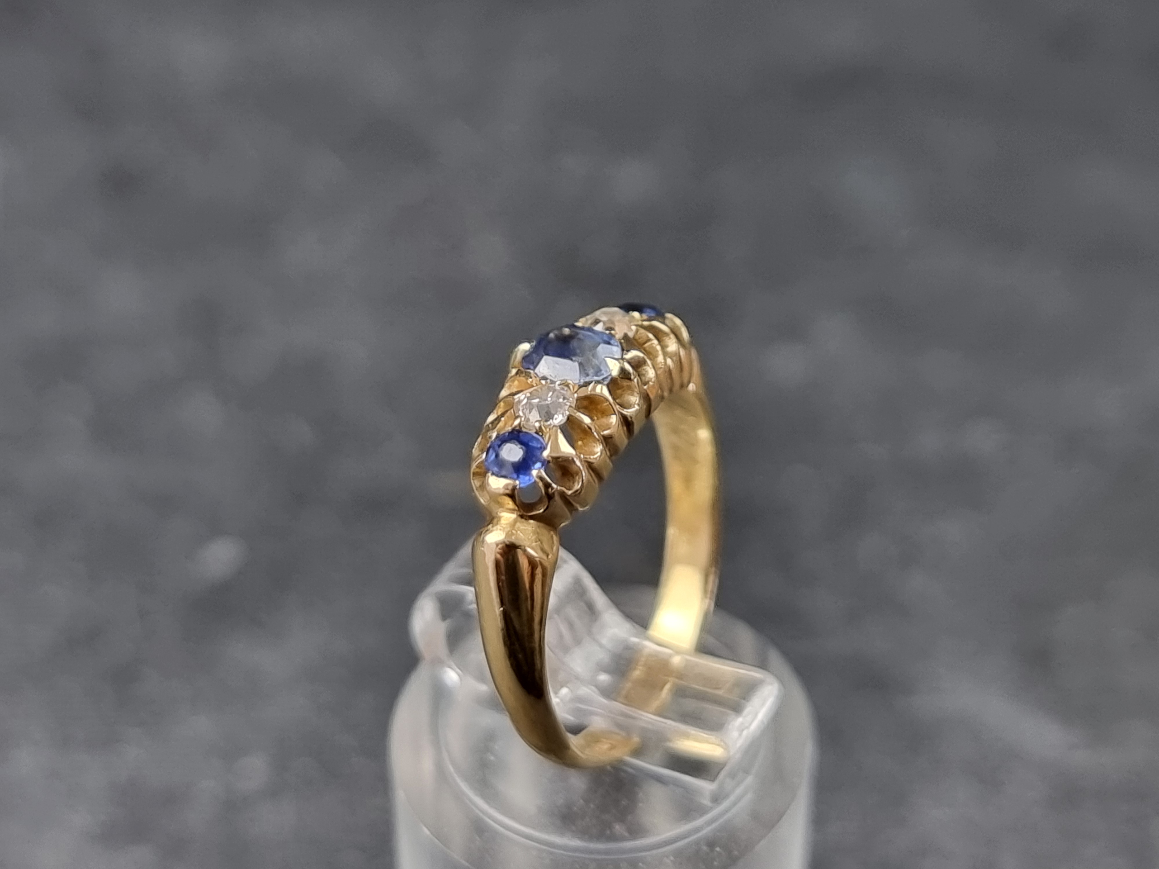 An Edwardian 18ct gold diamond and sapphire five stone ring, Birmingham 1905, size K 1/2, gross - Image 3 of 3