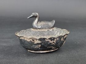 An Eastern white metal tureen, 13.5cm wide.