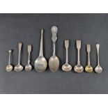 A silver spoon, by Josiah Williams & Co, London 1906; together with seven various silver condiment