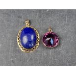 A yellow metal mounted amethyst pendant, having Middle Eastern marks, 18mm diameter; together with a