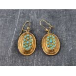 A cased pair of 9ct gold earrings, set turquoise, Birmingham 1965, 31mm high.