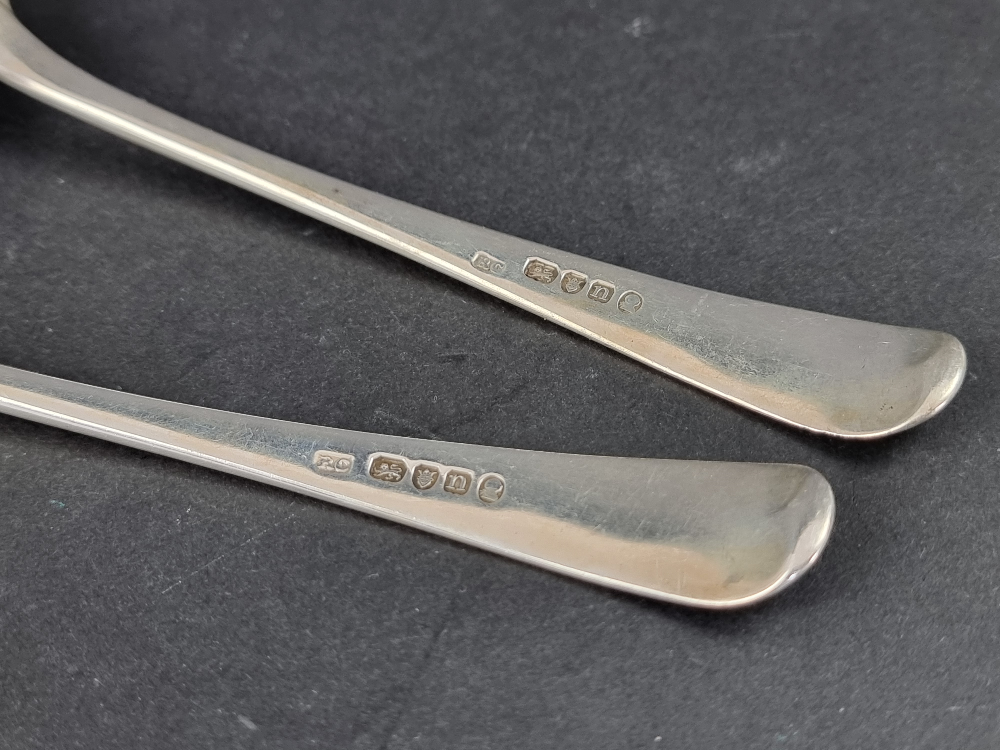 A pair of George III silver Old English pattern table spoons, by R C, London 1788, 143g. - Image 2 of 2