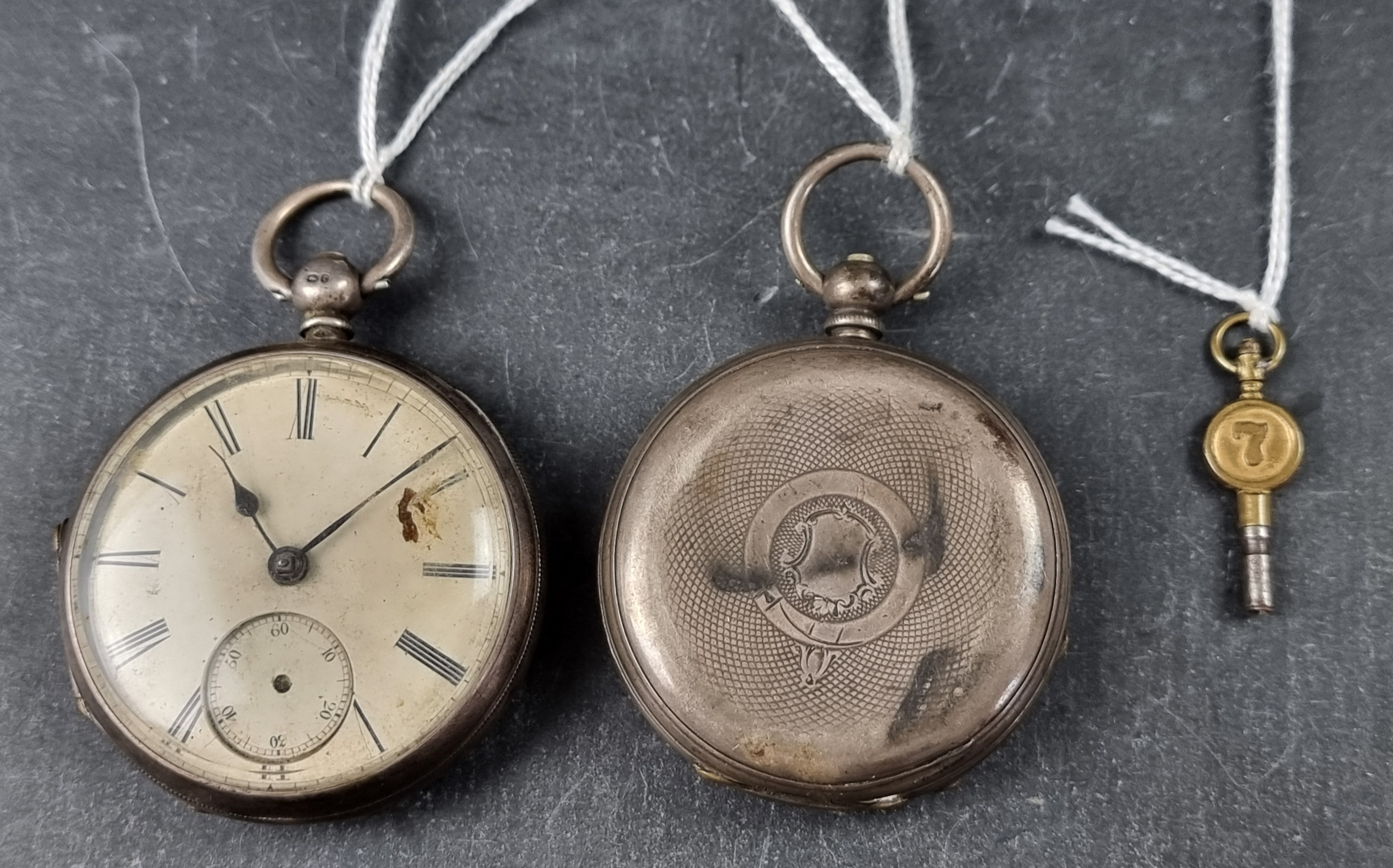 A Victorian silver open faced pocket watch, having unsigned dial and movement, 52mm, key wind,