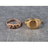 A 9ct gold signet ring, size U; together with another 9ct gold ring, gross weight 5.4g. (2)