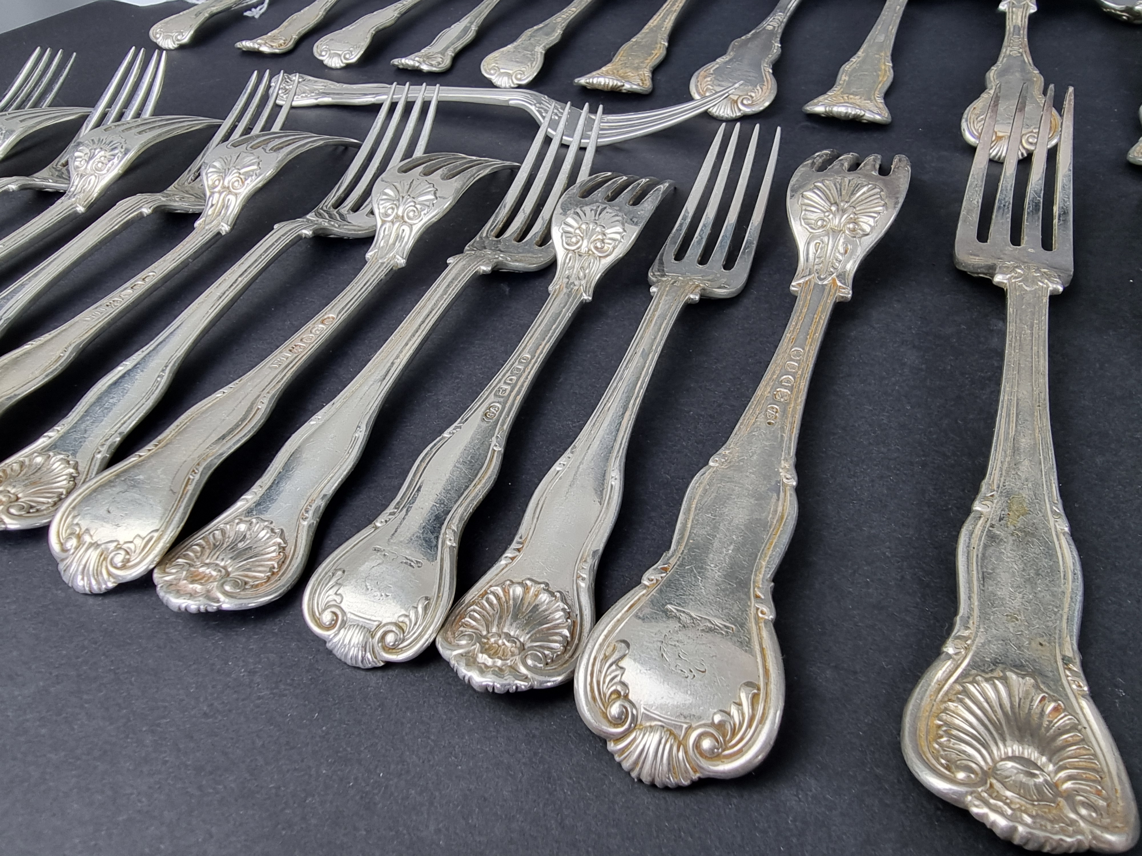 A part canteen of Victorian silver King's pattern cutlery, the majority by Chawner & Co. (George - Image 4 of 4