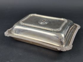 A silver entree dish and cover, by Hunt & Roskell Ltd, London, dish 1900, cover 1913, 29.5cm wide,