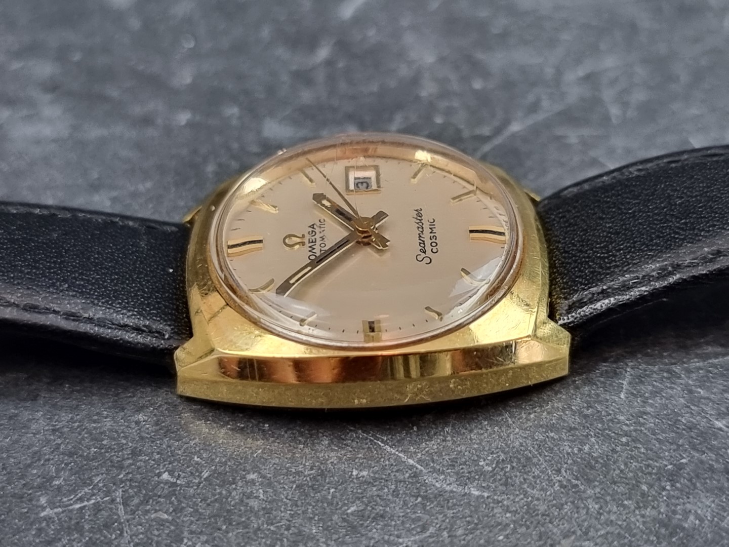 A 1960s Omega 'Seamaster Cosmic' date gold plated automatic ladies wristwatch, 24mm, on later Apollo - Image 3 of 4